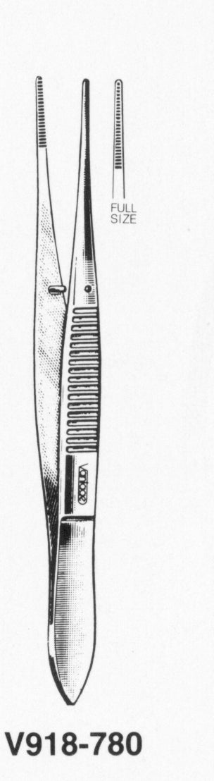 V 918-780 Eye Dressing Forceps - 4 in Straight, Serrated — 605